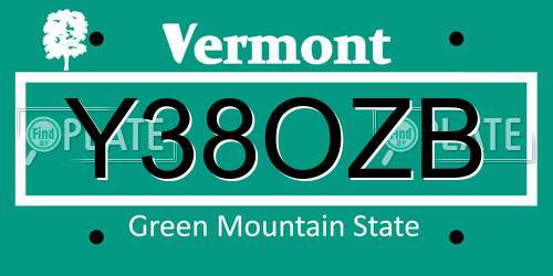 Y38OZB Vermont License Plate