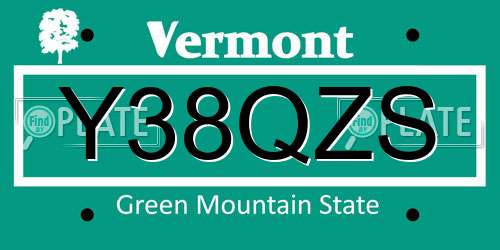 Y38QZS Vermont License Plate