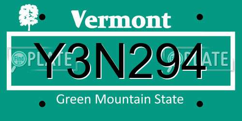 Y3N294 Vermont License Plate