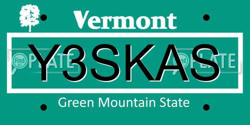Y3SKAS Vermont License Plate