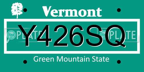 Y426SQ Vermont License Plate