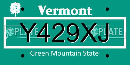 Y429XJ Vermont License Plate