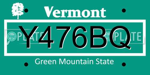 Y476BQ Vermont License Plate