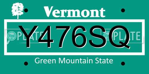 Y476SQ Vermont License Plate