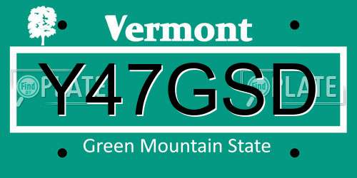 Y47GSD Vermont License Plate