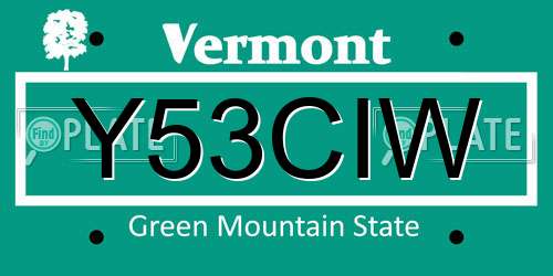 Y53CIW Vermont License Plate