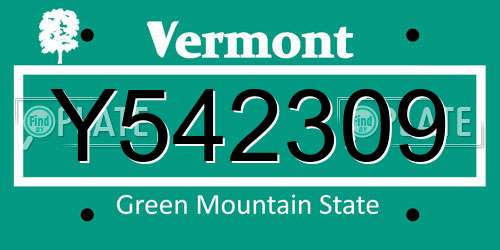 Y542309 Vermont License Plate