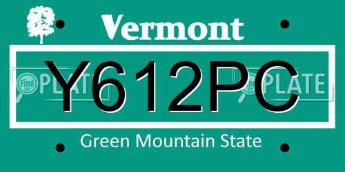 Y612PC Vermont License Plate