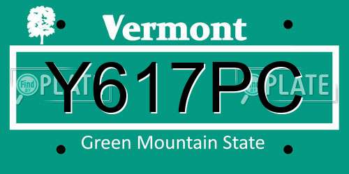 Y617PC Vermont License Plate