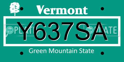 Y637SA Vermont License Plate