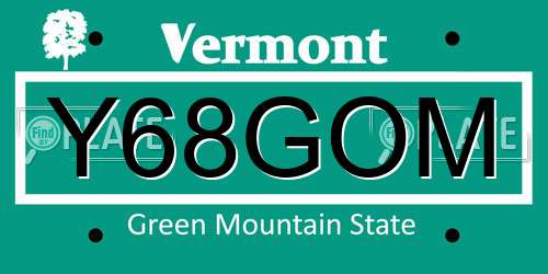 Y68GOM Vermont License Plate