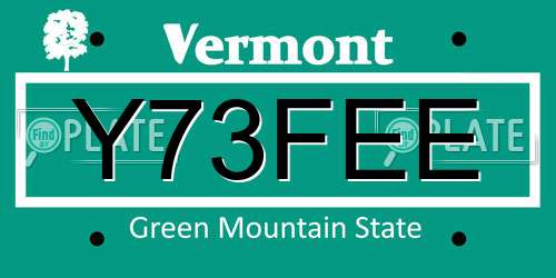 Y73FEE Vermont License Plate