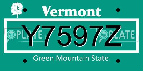 Y7597Z Vermont License Plate