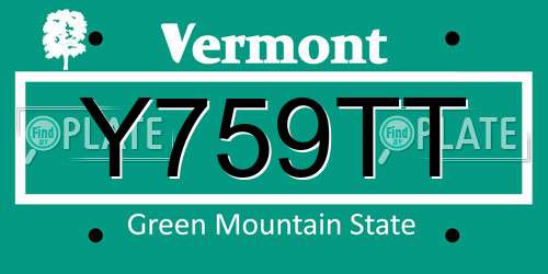 Y759TT Vermont License Plate