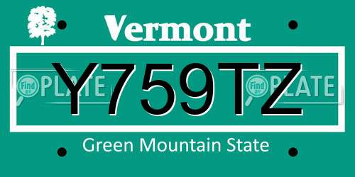 Y759TZ Vermont License Plate