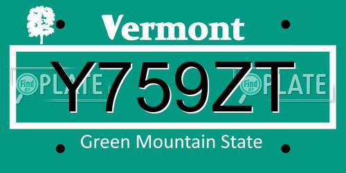 Y759ZT Vermont License Plate