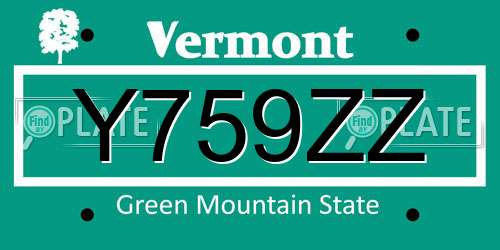 Y759ZZ Vermont License Plate