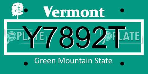 Y7892T Vermont License Plate