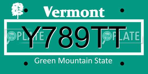 Y789TT Vermont License Plate