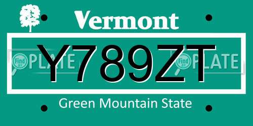 Y789ZT Vermont License Plate