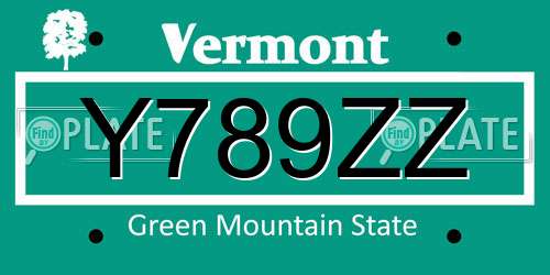 Y789ZZ Vermont License Plate
