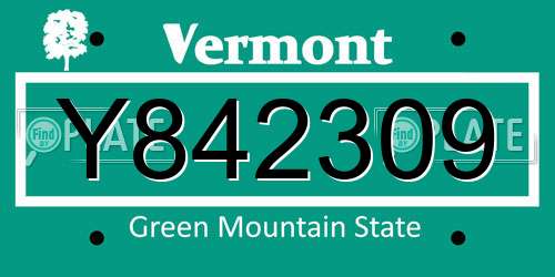 Y842309 Vermont License Plate
