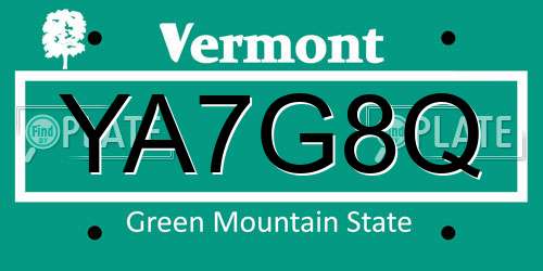 YA7G8Q Vermont License Plate
