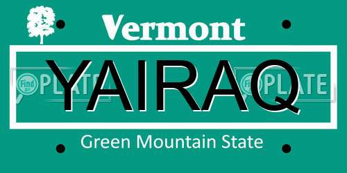 YAIRAQ Vermont License Plate