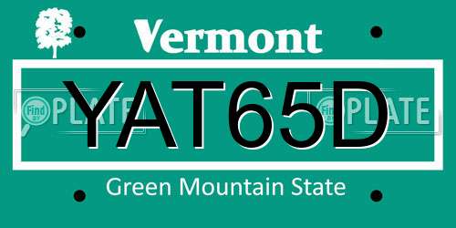 YAT65D Vermont License Plate