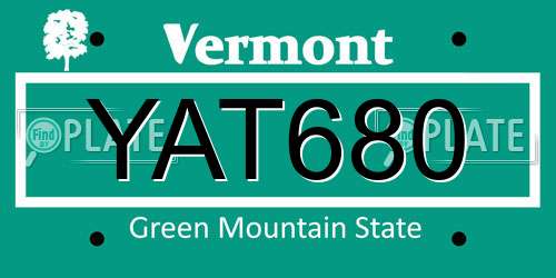 YAT680 Vermont License Plate
