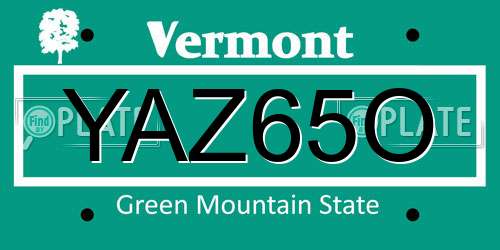 YAZ65O Vermont License Plate