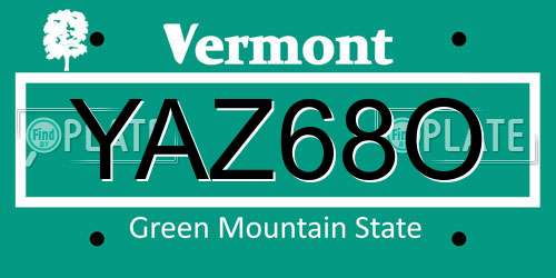 YAZ68O Vermont License Plate