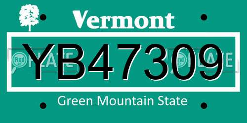 YB47309 Vermont License Plate