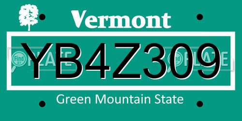 YB4Z309 Vermont License Plate