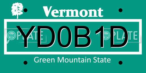 YD0B1D Vermont License Plate