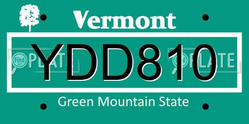 YDD810 Vermont License Plate