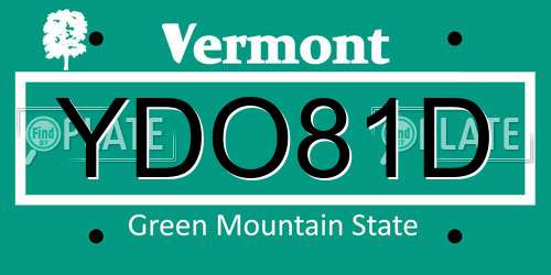 YDO81D Vermont License Plate