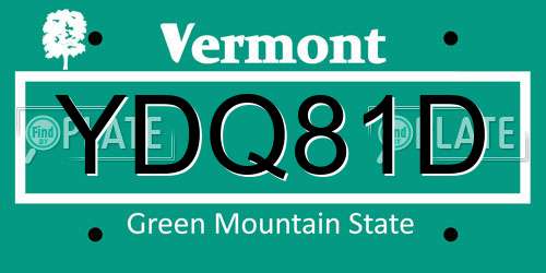 YDQ81D Vermont License Plate