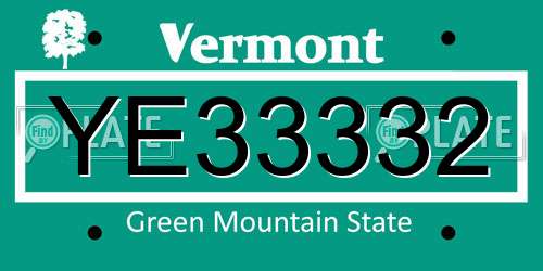 YE33332 Vermont License Plate