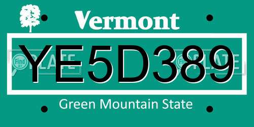YE5D389 Vermont License Plate