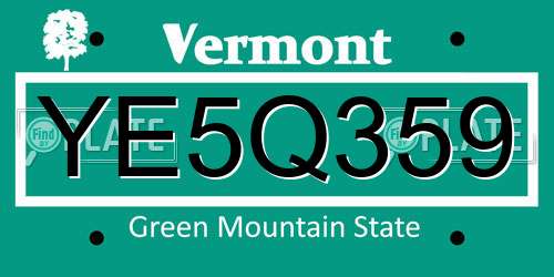 YE5Q359 Vermont License Plate