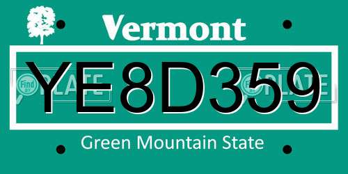 YE8D359 Vermont License Plate