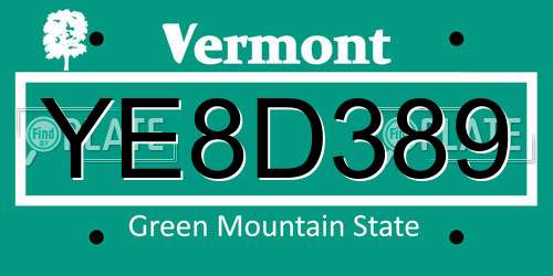 YE8D389 Vermont License Plate