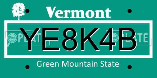 YE8K4B Vermont License Plate