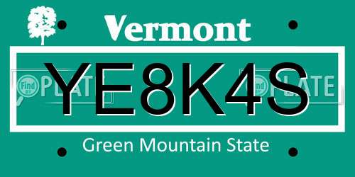 YE8K4S Vermont License Plate