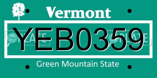 YEB0359 Vermont License Plate