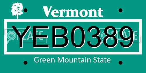 YEB0389 Vermont License Plate