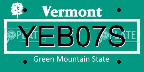 YEB07S Vermont License Plate