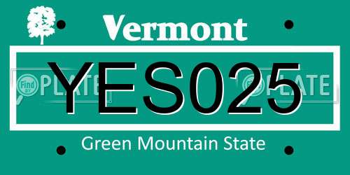 YES025 Vermont License Plate