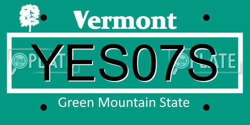 YES07S Vermont License Plate